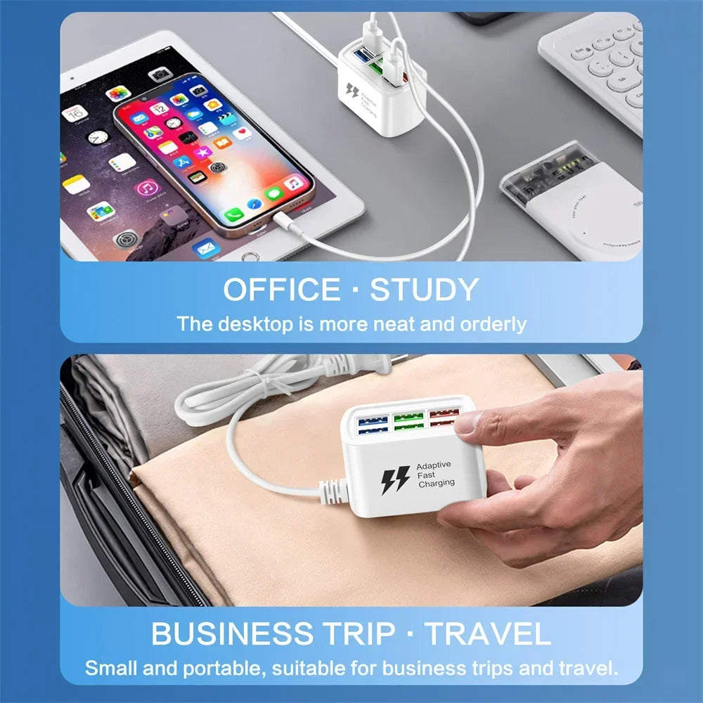 Fast USB Charger 6 in 1 Power Strip Desktop Charging Station Fast Charging 1m Cord USB HUB Adapter Socket for iPhone 16 Home ⭐⭐⭐⭐⭐4.9\5  Loved by 300+customers