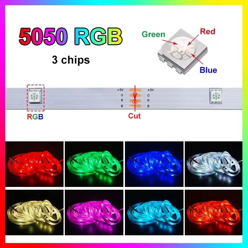 Velmora Smart LED Strip Lights 5050 RGB Bluetooth APP Remote Control USB 5V Led Tape Diode Flexible Ribbon Lamp Christmas Room Decor
