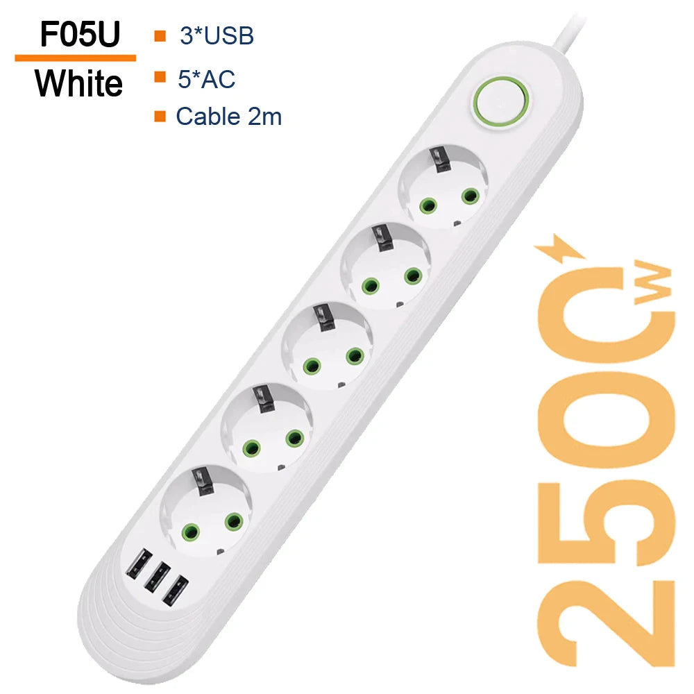 Velmora EU Plug AC Outlet Smart Home Multiprise Power Strip Extension Cord Electrical Socket Network Filter With USB Ports Fast Charging