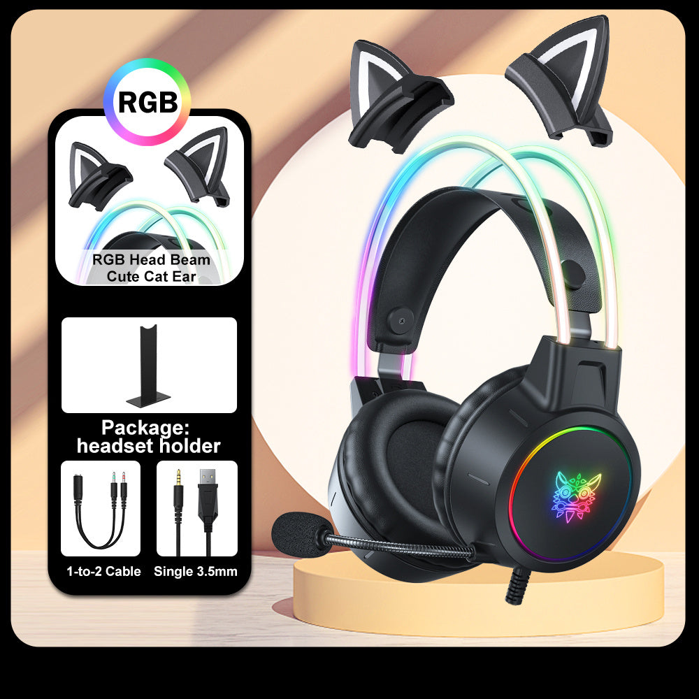 ONIKUMA X15pro Cat Ears Headset Headband Light Emitting Wired Gaming Computer Gaming Headset